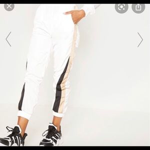 Pretty Little Thing- White Stripe Shell Joggers